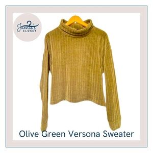 Olive Green Versona Ribbed Turtleneck Sweater - Size Large 🍂